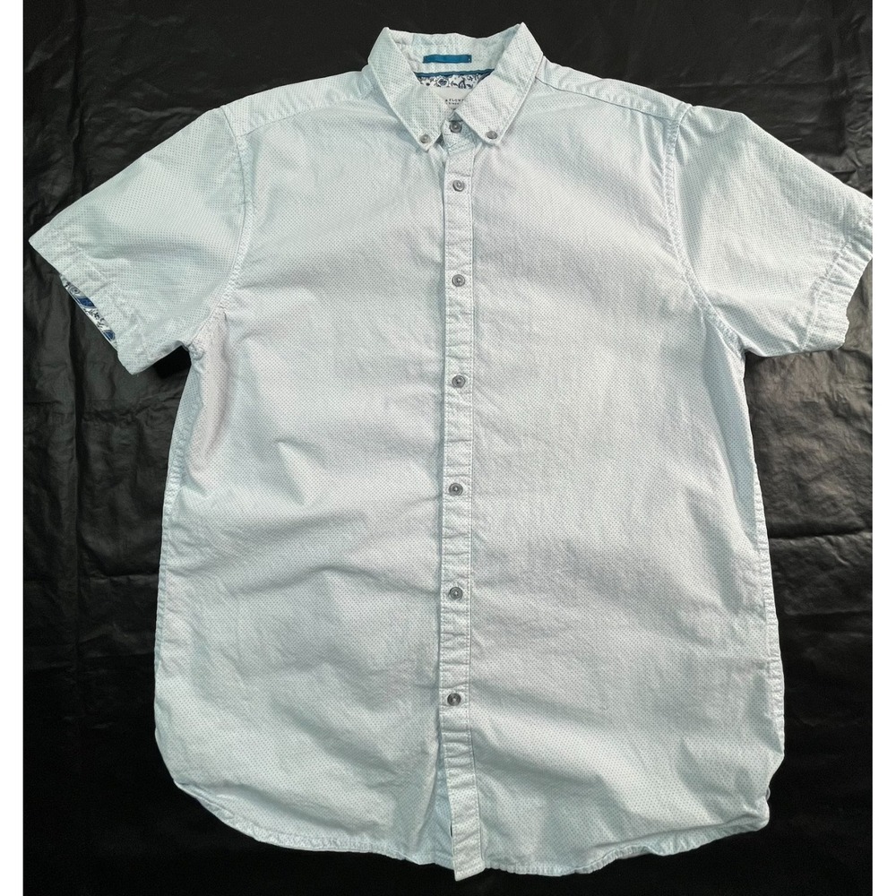 Denim Flower Ricky‎ Singh Mens M Shirt Light Blue Micro Dot Button Down SS